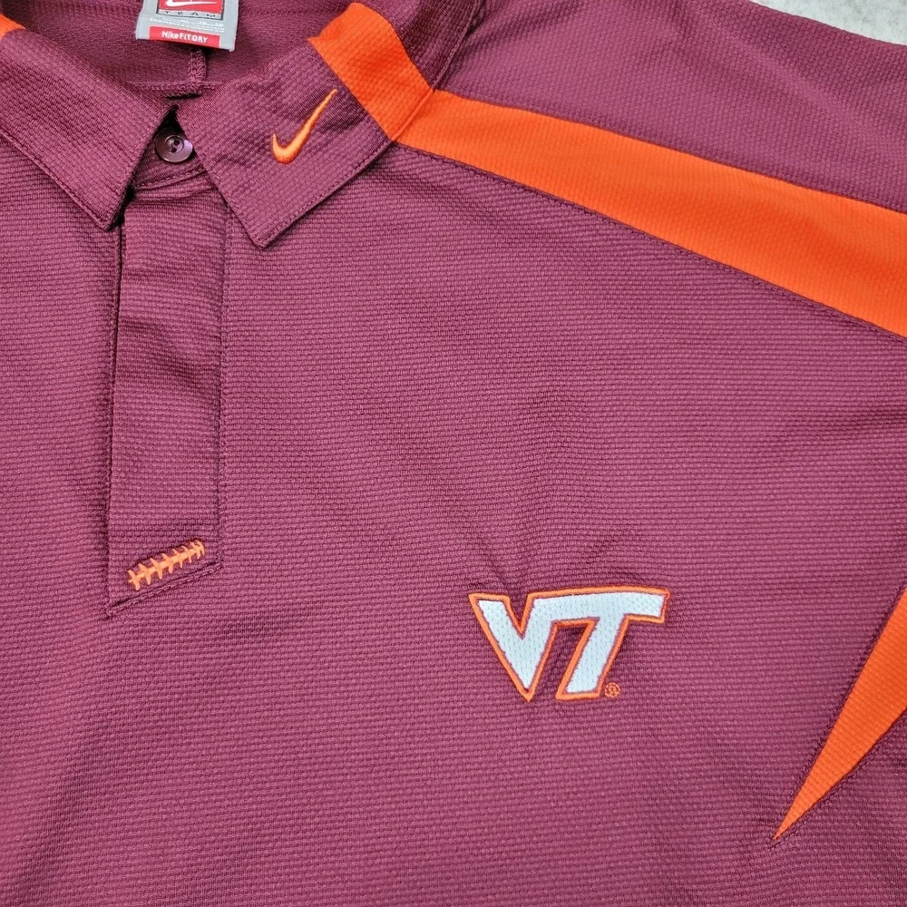 Nike Virginia Tech Hokies Polo Shirt Men XL Red Orange Short Sleeve Vintage NCAA